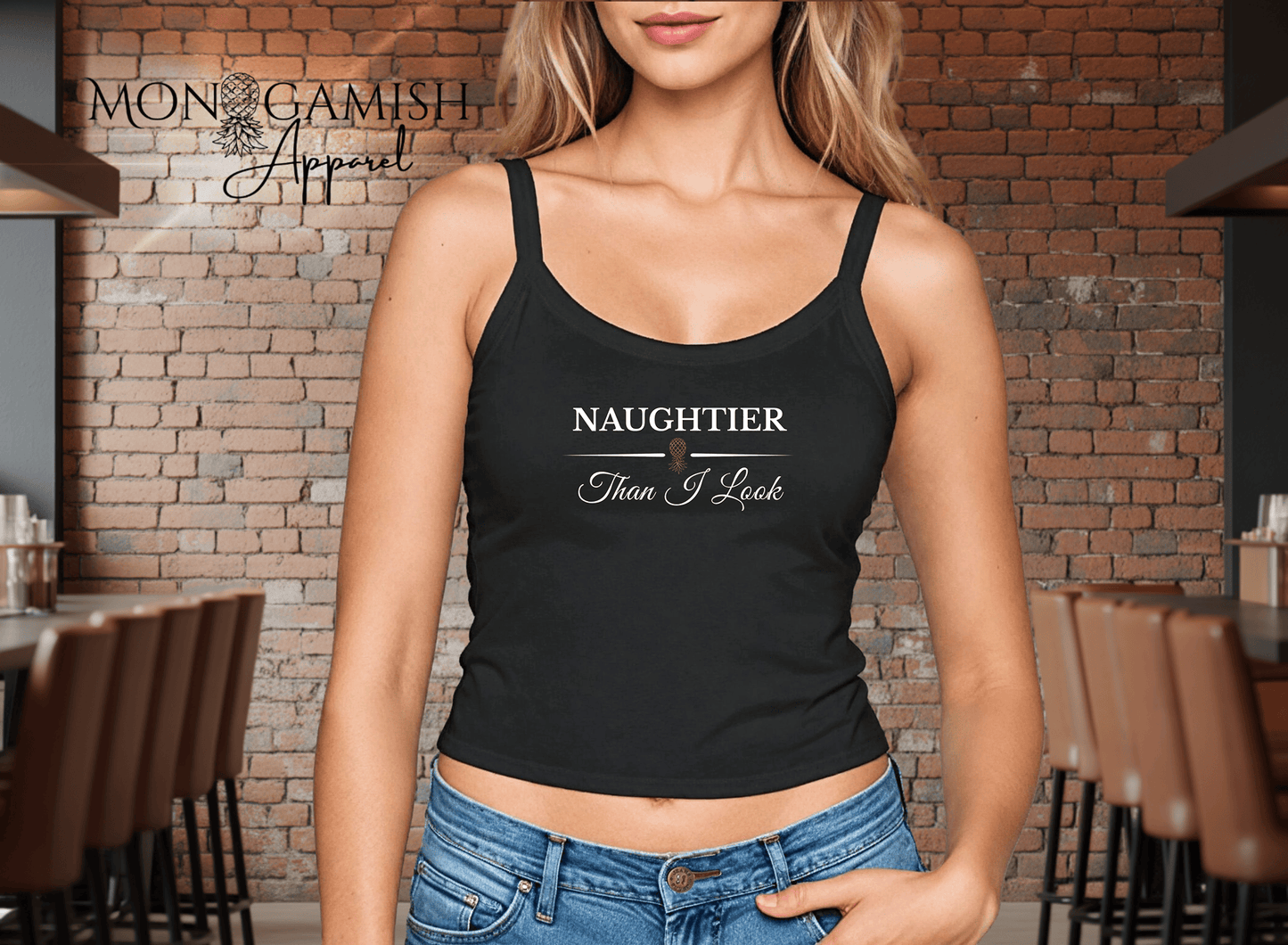 Naughtier Than I Look Ladies Crop Tank