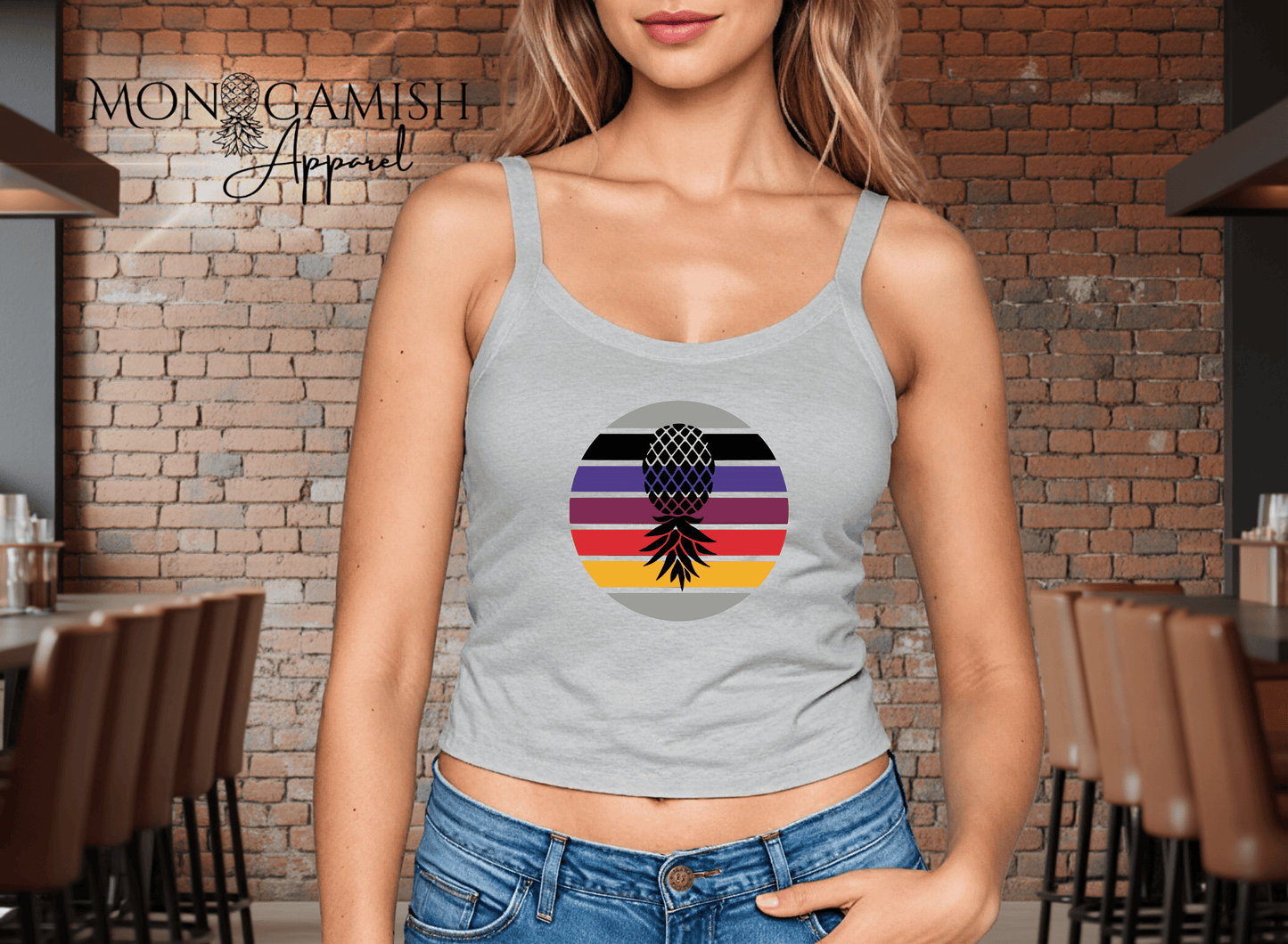 Retro Pineapple Vibes Ladies Crop Tank