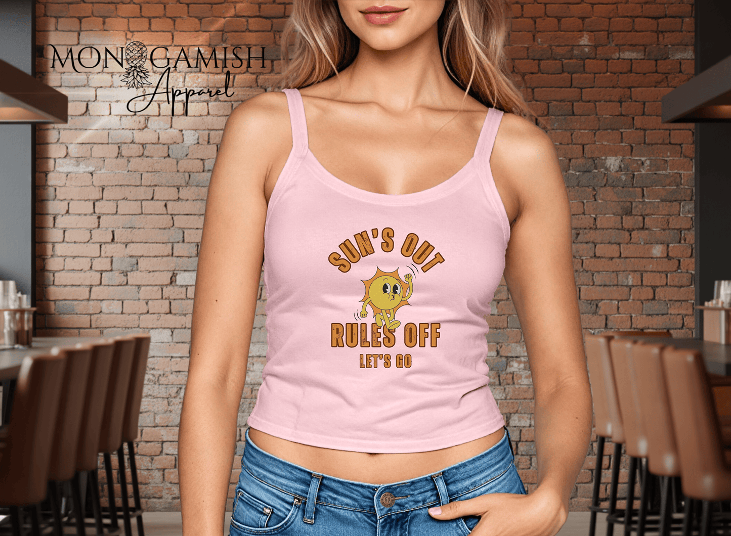 Sun Out Rules Off Ladies Crop Tank