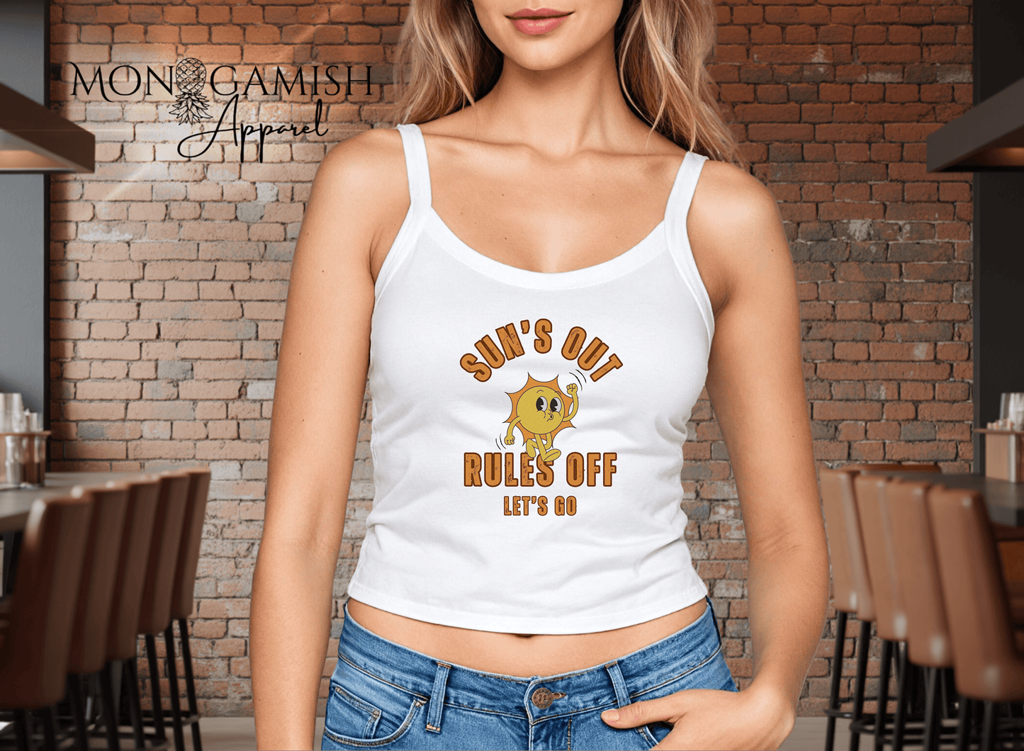 Sun Out Rules Off Ladies Crop Tank